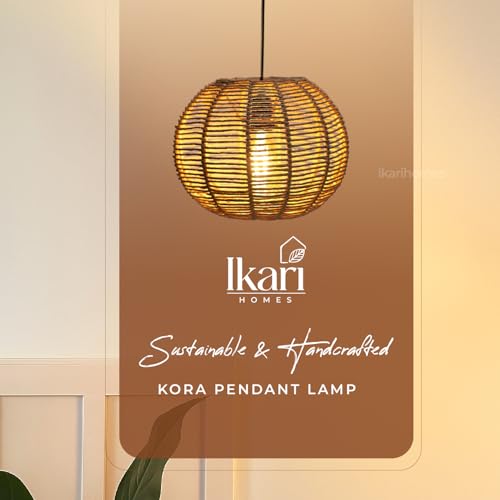 Image of Ikari Homes Kora Pendant Light I Seagrass Paper Raffia lamp I Best use for Outdoor & Indoor Balcony /Living Room /Entrance /Hotels I Beize Color Ceiling Hanging Boho Lamp I Size 8 x 8 in
