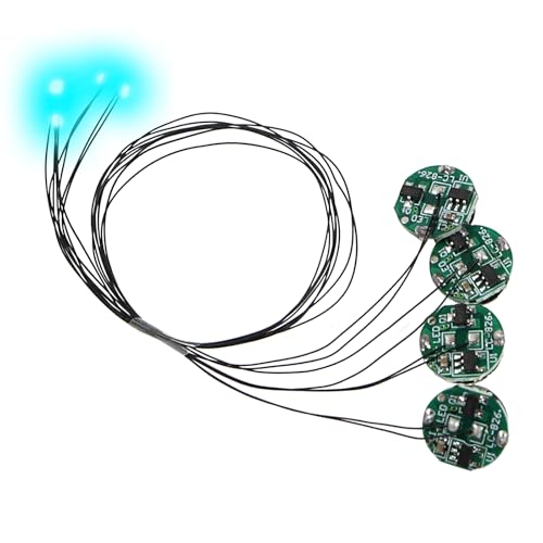 にしはや 超小型リード線付き LEDライト 磁気スイッチ式 4個セット ボタン電池 (CR927対応) ワイヤレス 模型 プラモデル フィギュア ライト 照明 極小(ライトブルー)