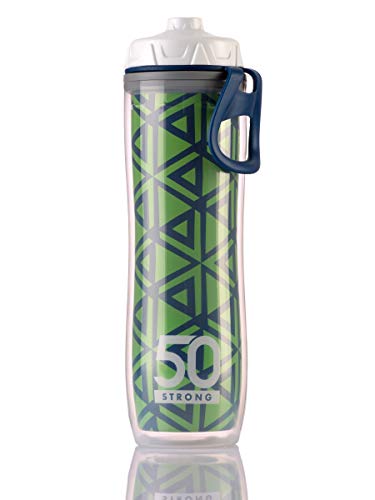 Insulated Bike Water Bottle - 24 oz. Sports Bottle W/ One-Way Valve - Double Walled Plastic Design Keeps Drinks Cold - BPA Free - Lightweight & Leakproof - Perfect for Hiking (Green Arrows, 1 Bottle)