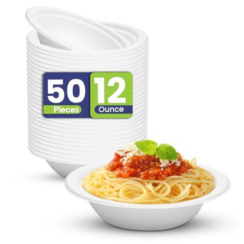 Biodegradable Eco Friendly Sugarcane Bowls 12 Oz Bagasse Plant Based Compostable Disposable Alternative to Paper and Foam Bowls - 50 Pieces.