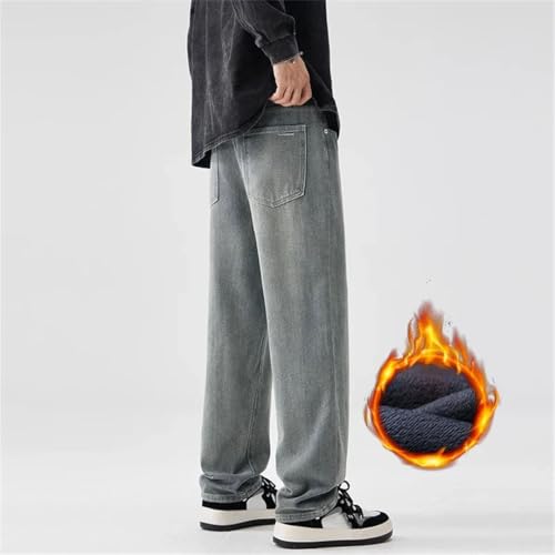 Men Warm Jeans Vintage Streetwear Straight Denim Trousers Thicken Casual Wide Pants3