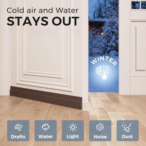 Image of Self Adhesive Silicone Door Bottom Sealing Strip Rubber Soundproof, Waterproof, Dust & Insect Guard, Air Blocker for All Doors, Door Guard for Home (1 Meter) (Brown)