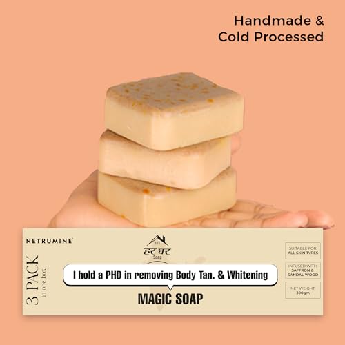 Image of Magic Soap 3 Pack Bath Soap Bar for Deep Cleansing Tan Removal Skin Brightening with Saffron Sandalwood Suitable for All Skin Types Daily Bath Soap | 100g (Each)