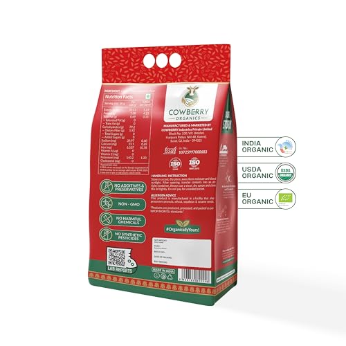 Image of COWBERRY Organic Royal Basmati Rice /Extra Long Grain 5 kg, Aged 2 Years Premium 18-20mm Cooked | NPOP India, NOP USDA, EU Organic Certified | Lab-Tested 252+ Chemicals & Glyphosate Free