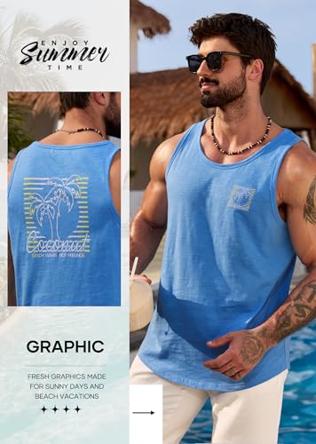 Image of VOGSTART Mens Graphic Muscle Tank Top Beach Slub Cotton Sleeveless Shirts | Design, Print, Casual, Summer, Vacation, Holiday, Surf, Hawaiian, Workout, Vintage, Tropical