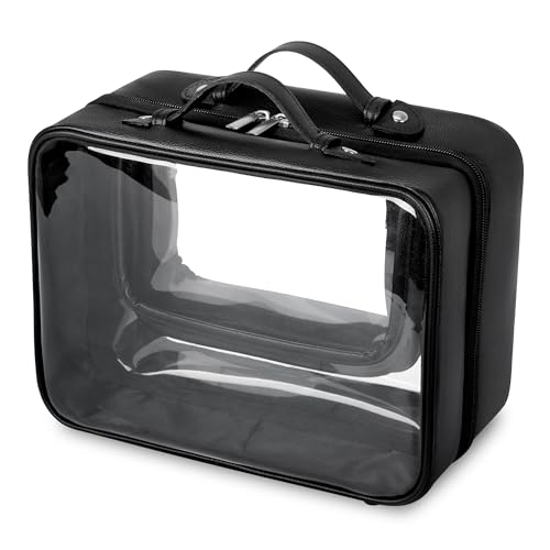 GRANNY SAYS TSA Approved Toiletry Bag, Clear Makeup Bag, Travel Toiletry Bag for Women, Leather Travel Cosmetic Bag, Portable PVC Waterproof Bag, Large Makeup Organizer, Black