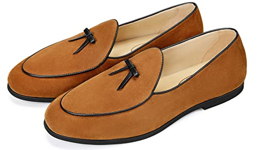 Image of Journey West Men's Suede Leather Belgian Loafers for Men Slip-on Casual Penny Casual Loafers