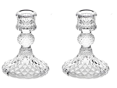 Clear Glass Candlestick Holder Set of 2,Taper Candle Holders Fit 0.8 Inch Candles