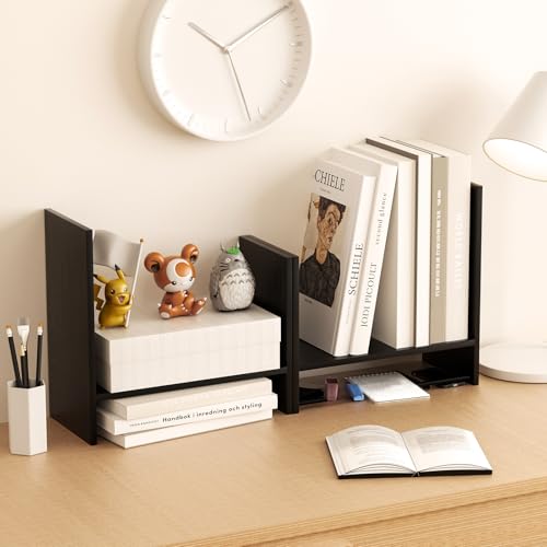 Image of Desk Shelves Wood Desktop Orgnizer Shelf.Office Organization for Top of Desk Organizers and Accessories Bookshelf Shelving,Adjustable Tier H-Shape Mini Bookcase(Black)