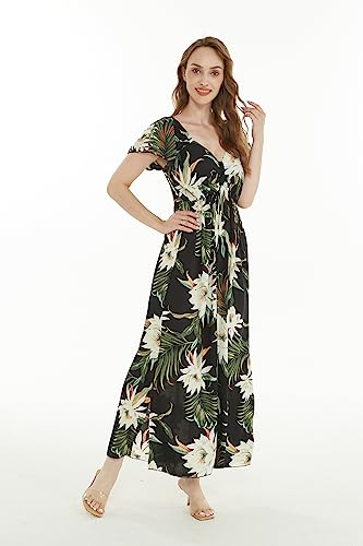 Image of Family Matching Hawaiian Clothes, Wispy Cereus Black | Lightweight 100% rayon • Family matching outfits • Tropical floral print • Beach vacations • Luaus • Cruises • Family photos