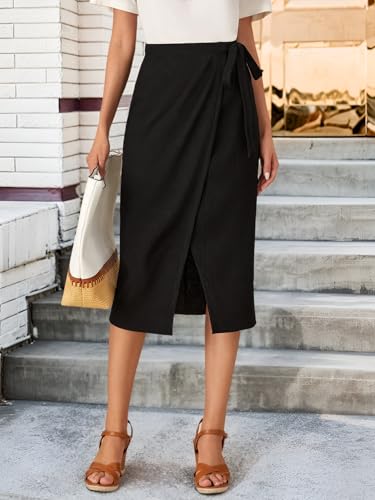 Women Ribbed Tie Side Wrapped Midi Skirt
