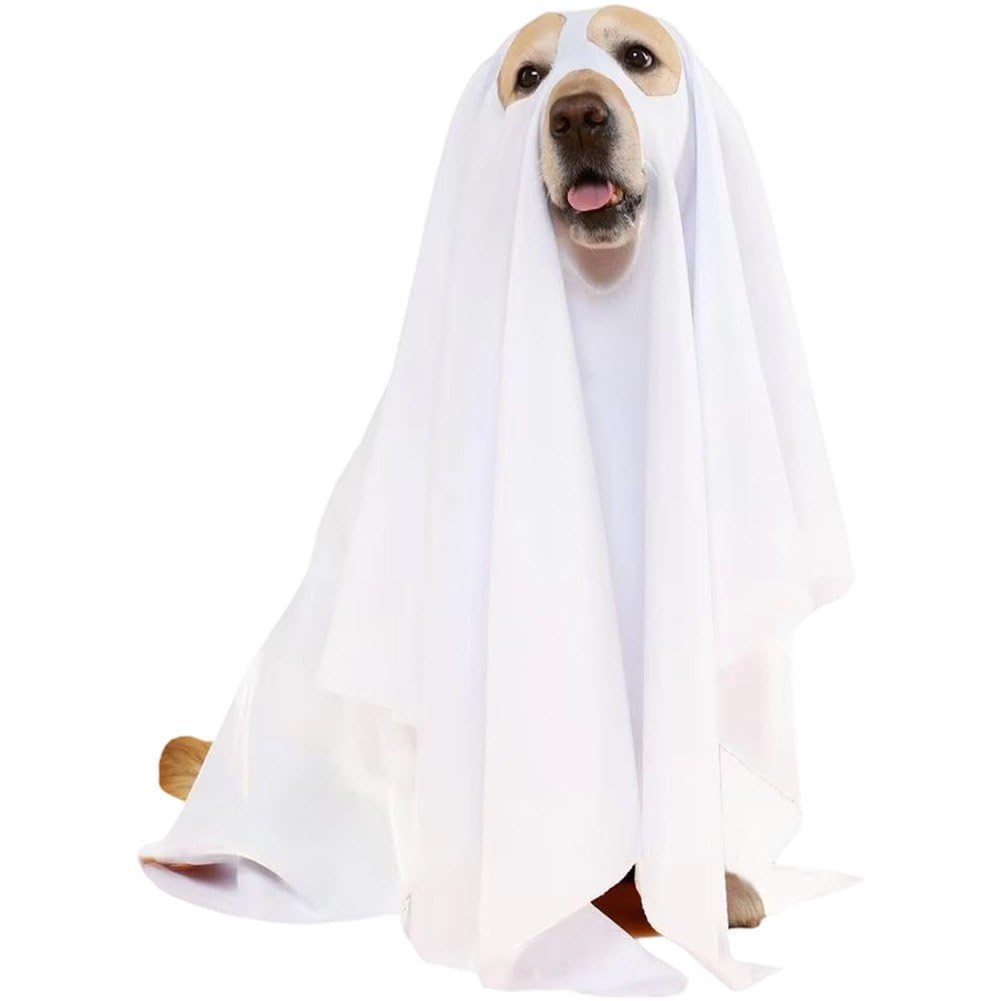 Ppmter White Halloween Ghost Dog Costume Ghost Costumes For Pets Dogs Cats Halloween Dog Cosplay Costume Halloween Trick Or Party Cosplay Outfit