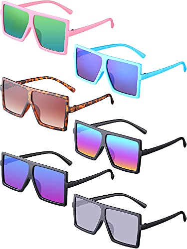 Weewooday 6 Pieces Kids Oversized Sunglasses Flat Top Square Shades Sunglasses For Kids (Classic Colors) #TOP14