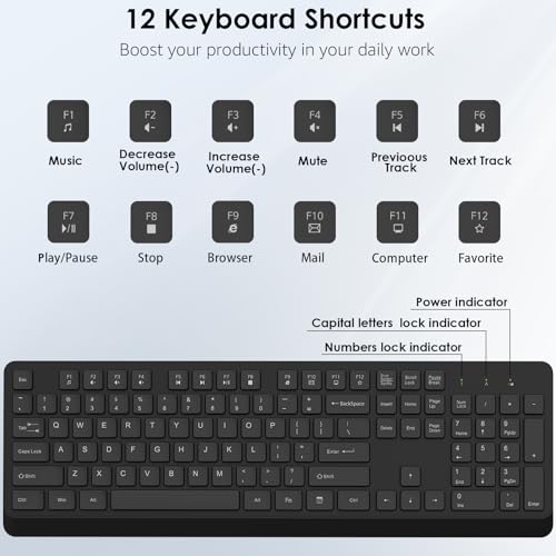 BKA BYA Wireless Keyboard and Mouse Combo,Full Size Quiet Keyboard and Mouse, 2.4GHz USB Receiver, Cordless Silent Keyboard and Mouse for PC, Windows, MAC, Laptop, Black - image 5