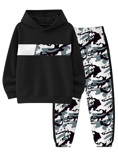 Image of Boys Clothes Boy Outfits 2-Piece Long Sleeve Hoodie and Camouflage Pants Boys Fall Winter Clothes for 6-16 Years