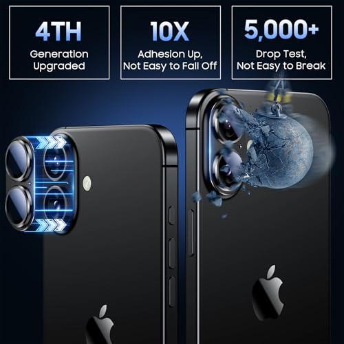 Image of Uyiton Compatible with iPhone 16 / iPhone 16 Plus Camera Lens Protector - [Not Easy to Break][Strong Adsorption][Case-Friendly] Metal Tempered Glass Rear Camera Screen Cover - Black Titanium