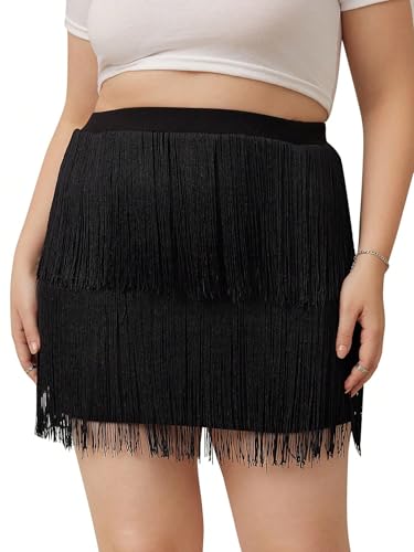 Women's Plus Size Fringe Tiered Skirt High Waisted Layered Swing Mini Skirt