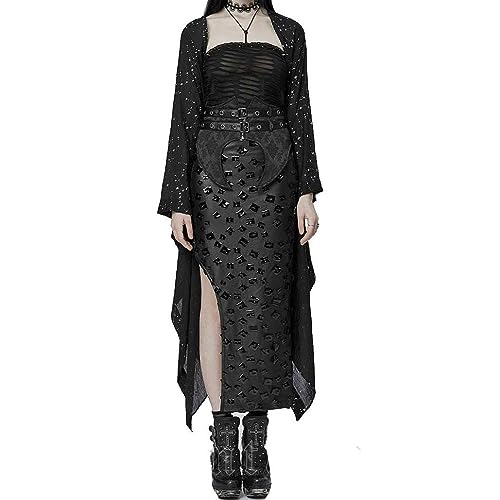 Restyle Clothing Stargazer Shawl, Gothic Witchy Shawl Cardigan with Astrological Stars Pattern Print, Black, X-Small-Small