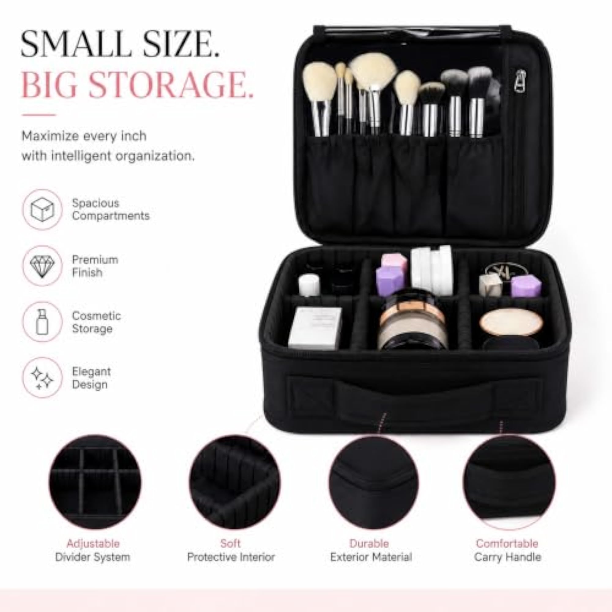 Small Plain Vanity Makeup Organizer, Adjustable Compartments