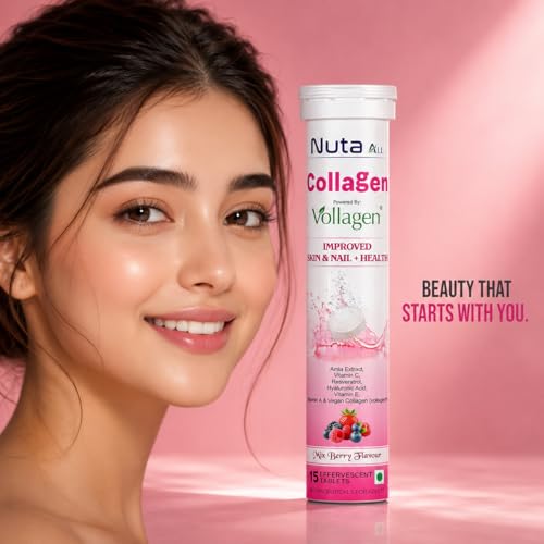 Image of Collagen Effervescent Tablets | Vegan Collagen (Vollagen), Vitamin C & Hyaluronic Acid | Skin Glow, Hair & Nail Support | Mix Berry | 75 tablets
