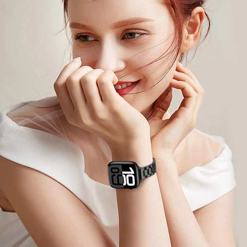 Image of Anlinser Bands Compatible with Apple Watch Band 42mm 41mm 40mm 38mm, Women Slim Stainless Steel Metal Strap for iWatch Series 10 9 8 7 6 5 4 3 2 1 SE (Black)