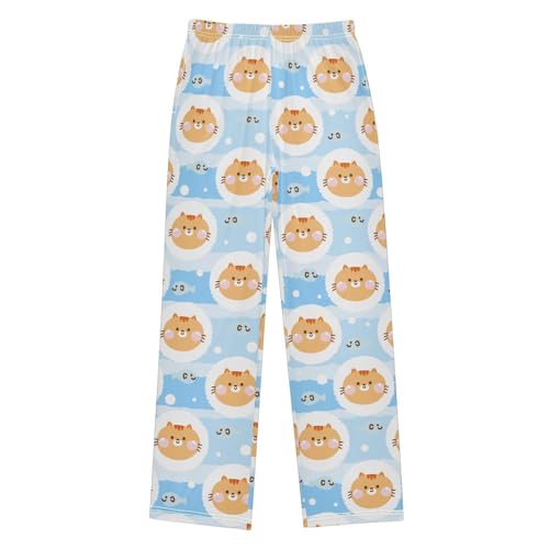 Boys' Pants Cute Cat Face Fish Blue Long Bottoms Jogger Pants Elastic Waist Trousers with Pockets S-XL