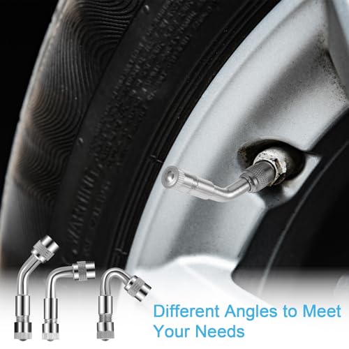 Image of SynHHergyx 10 Pcs Valve Stem Extension, 7 inch /12 inch Stainless Steel Braided Tire Valve Extender Flexible 45 /90 / 135 Degree Brass Valve Stem Kit for Car Truck Motorhome RV Trailer Vehicle