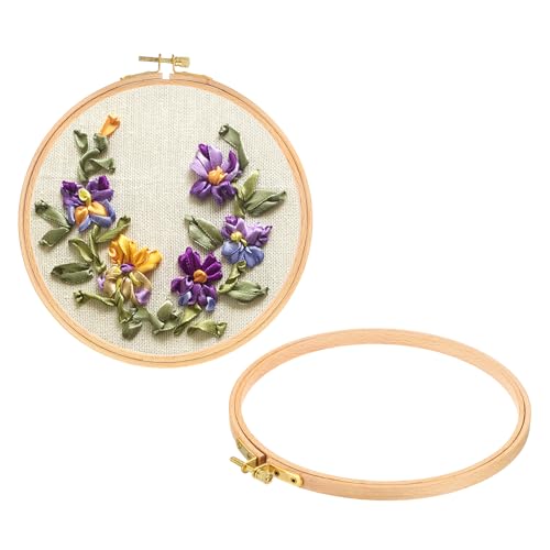 Image of PATIKIL 2 Pieces 8 Inch Embroidery Hoops Round Adjustable Beach Wood Circle Cross Stitch Hoop Ring Bulk for Embroidery Art Craft Handy Sewing Decoration
