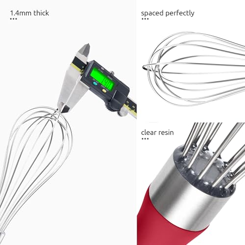 Image of U-Taste Wire Whisk for Cooking, 18 /10 Stainless Steel Balloon Wisk, S /Red