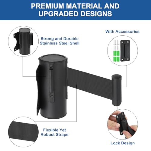 Barrière rétractable à ceinture murale QUARKZMAN 3m boîtier ABS noir lot de 4 - 3