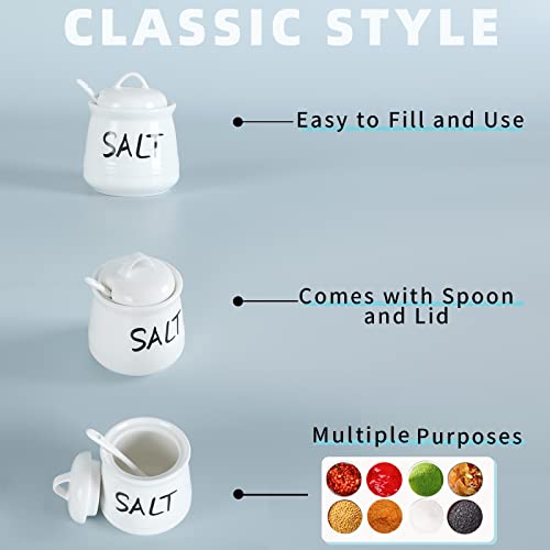 Haotop Salt And Pepper Bowls With Lid And Spoon -12 Oz Ceramic Salt And Pepper Cellar Set, Salt And Pepper Containers, Spice Box For Counter, Farmhouse Kitchen Decor, White #TOP3