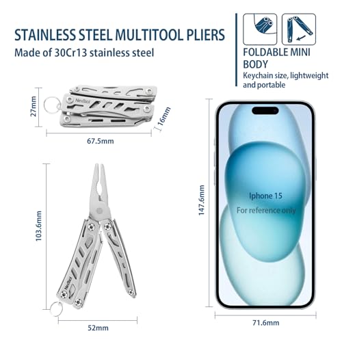 Image of Nextool EDC Keychain Multitool, 10 in 1 Mini Pocket Knife Multi Tool with Needlenose Pliers, Scissors, Mini Useful Cool Gadgets for Men, Father's Day Gifts from Daughter-Sliver