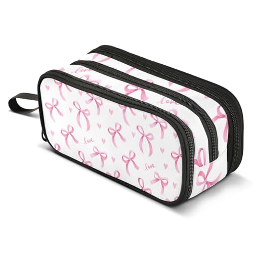 Image of ALAZA Pink Bow B Pencil Case Large Capacity Pencil Pouch with 3 Compartments Stationery Case Pen Bag for Boys Girls Kids Adults School Office