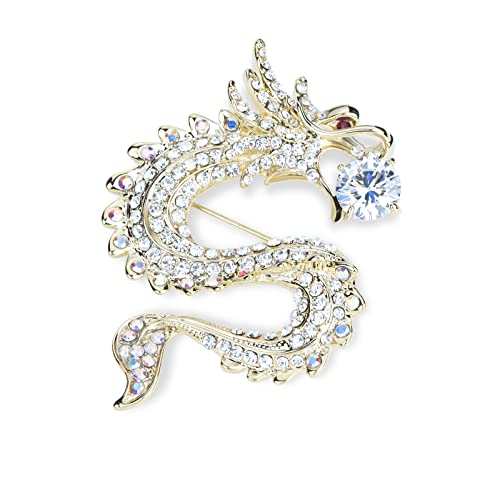 Image of Vintage Crystal Dragon Brooch Lapel Pin Decorative Safety pins for Clothing Rhinestone Animal Brooch Jewelry