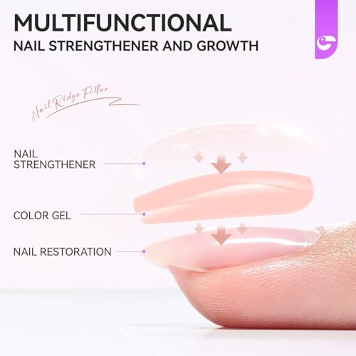 Image of Gelike EC Nail Growth Strengthener for Woman: Nude Blush 6 in 1 Natural Nail Hardener Extra Strong and Growth - Nail Polish Hardener for Weak and Damaged Nails