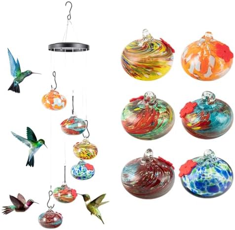 Charming Wind Chimes Hummingbird Feeders for Outdoors Hanging ant and bee Proof, Glass Hummingbird Feeders