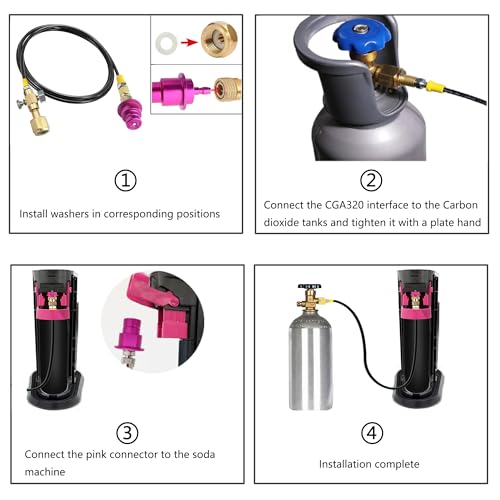 60in CGA320 Soda Machine Co2 Adapter Quick Connector Hose,for Co2 Tank Compatible With Soda Machine Terra/Art/Duo/Gaia/E-Terra/E-Duo (with Gauge and bleed valve) - Thumbnail 6