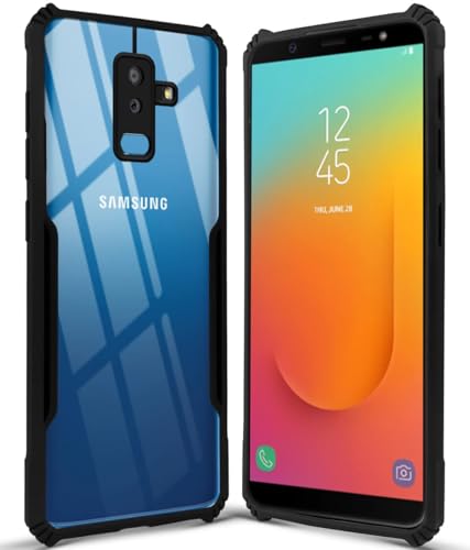 Image of Jkobi Back Case Cover for Samsung Galaxy A6 Plus (Polycarbonate with Shockproof Clear Panel | Crystal Glass Back | Camera Protection | Black)