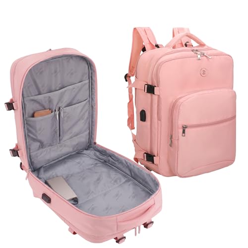 SANTINO Mochila Feminina para Notebook 35L Elegante para Viagem e Trabalho Poliéster Resistente com Porta USB Compartimento para Laptop Alça Carona e Design Moderno Rosa Claro