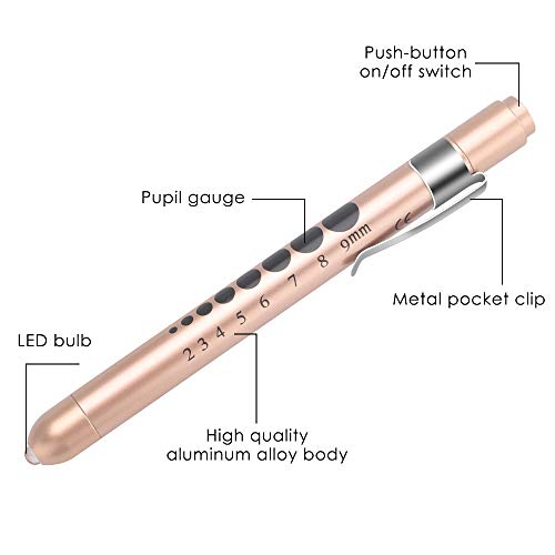 Cavn Pen Light With Pupil Gauge Led Penlight For Nurses Doctors, 2 Pcs Reusable Medical Penlight For Nursing Students (Rose Gold/White) #TOP4