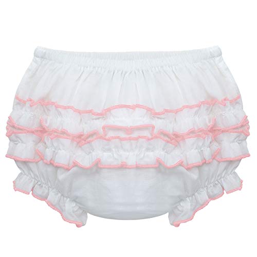 Baby Girl Ruffle Panty Diaper Covers - Classic Bloomers (9M, White/Pink)