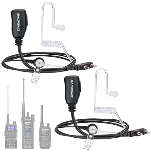BAOFENG Walkie Talkies Earpiece with Mic 2 Pin Radio Headset Acoustic Tube for Walkie Talkie UV-5R Mini BF-888S UV-5R BF-F8HP PRO AR-5RM K5PLUS UV-32 DM-32 Two Way Radio Earpiece 2 Pack