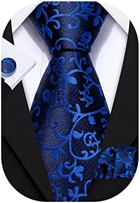Barry.Wang Flower Ties for Men Silk Necktie Set with Handkerchief Cufflink Wedding Business