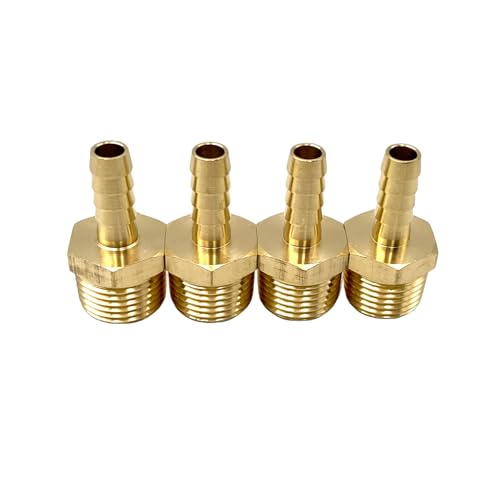 4 Pcs Brass Air Hose Fittings, 1/2" NPT Male Pipe to 5/16" ID Barbed Fittings Brass Nipple Valves for Compressor, Fuel, Oil, Gas and Air