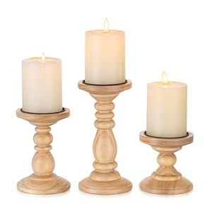 Wood Candle Holders for Pillar Candles: 3 pcs Plain Wood Rustic Candle Holders Distressed Wooden Farmhouse Candleholder Tall Pillar Candle Holder Stand for Fireplace Party Event Home Decor