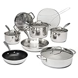 Goodful Classic Stainless Steel Cookware Set with Tri-Ply Base, Impact Bonded Pots and Pans, Dishwasher Safe, 12-Piece