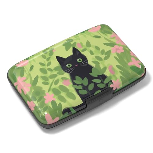 Image of Rimilak Aluminuml Credit Card Holder, Mini Credit Card Wallet RFID Blocking Slim Metal Hard Case for Women Men, Kind Cat