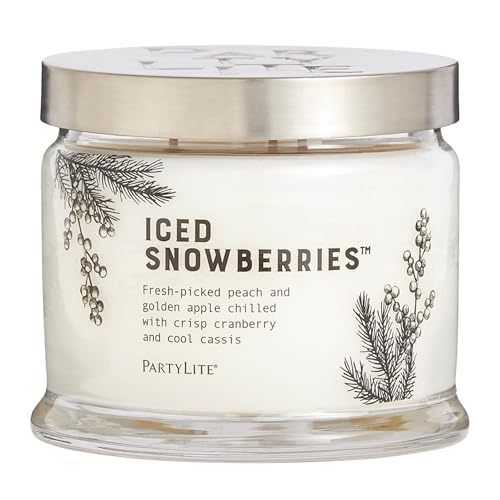 PartyLite Duftwachsglas mit 3 Dochten gefrorene Blaubeeren Noten von Apfel Cassis Cranberry Pfirsich Erdbeere Beere Vanille und Moschus 374 2 g Brenndauer von 45 Stunden Duft