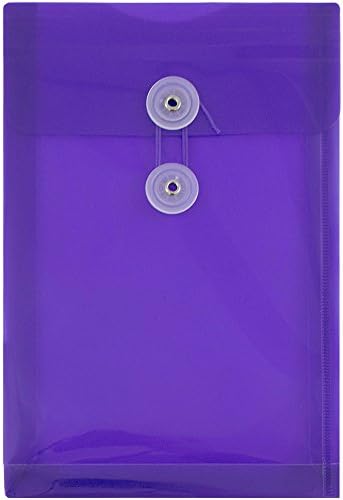 JAM PAPER Plastic Envelopes with Button & String Tie Closure - 6 1/4 x 9 1/4 - Purple - 12/Pack
