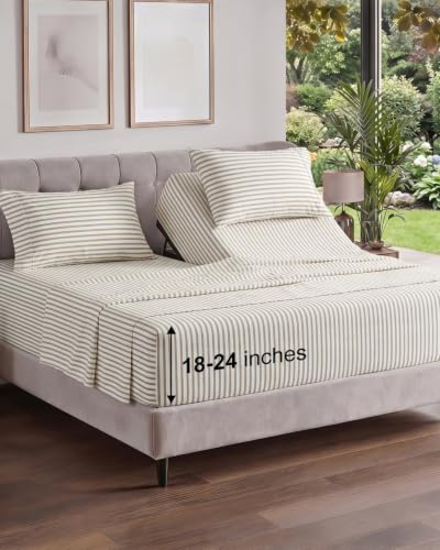 Image of Flex Top Split Head King Sheet Set - 4 Piece Extra Deep - Beige Stripes 2